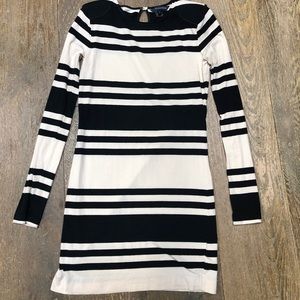 French connection striped, bold shoulder dress